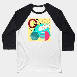 Modern Geometric Pattern Bright Yellow, Aqua Retro 80's Doodle Style Baseball T-Shirt